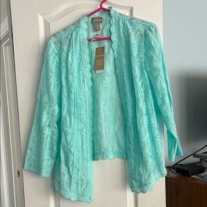 Chicos Lightweight Lace-Trim Aqua Cover-Up